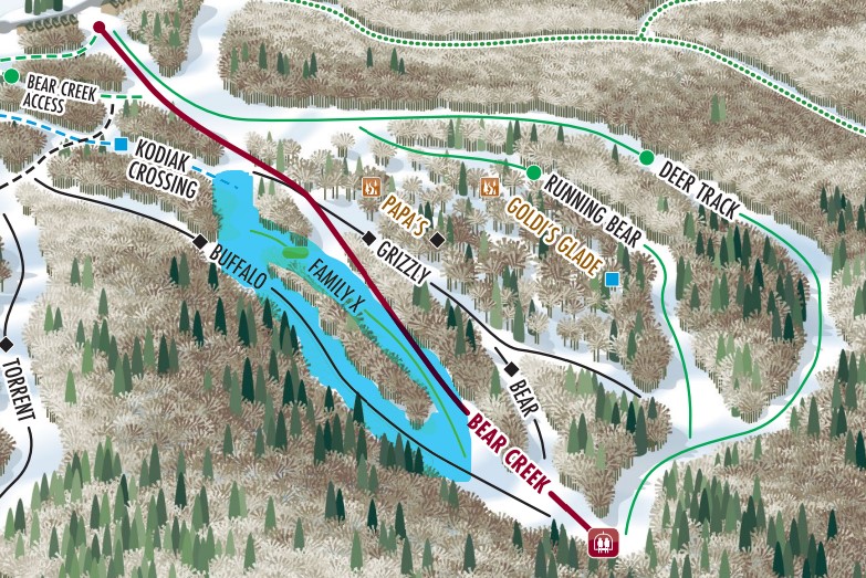 Map showing what snowmaking capabilities lie in bear creek