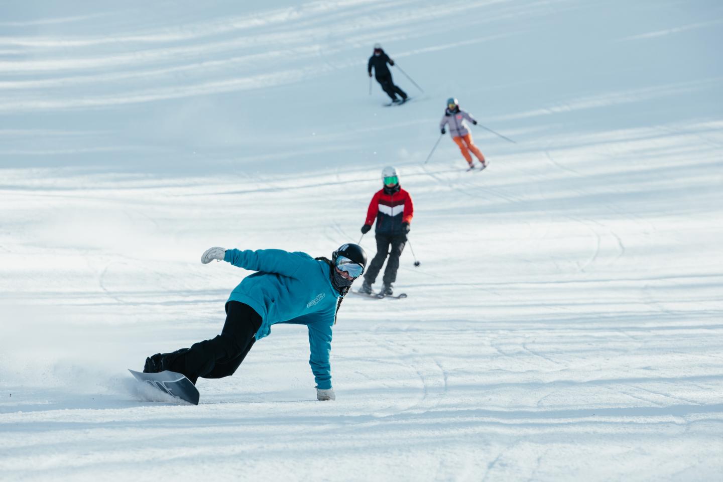 skiers in a line