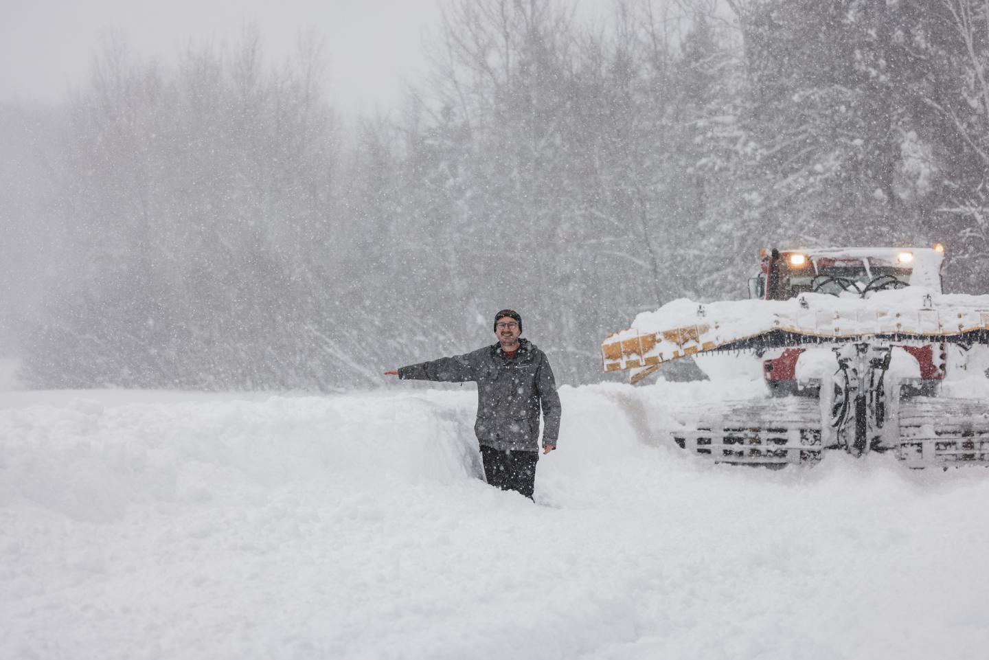 benjamin by a snowpile