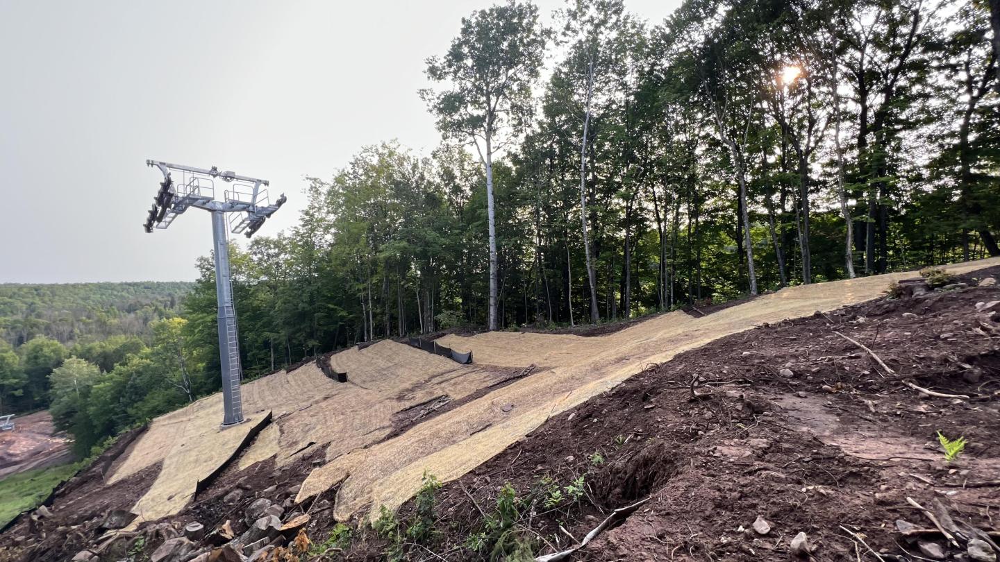 Lift tower with erosion control measures in place.