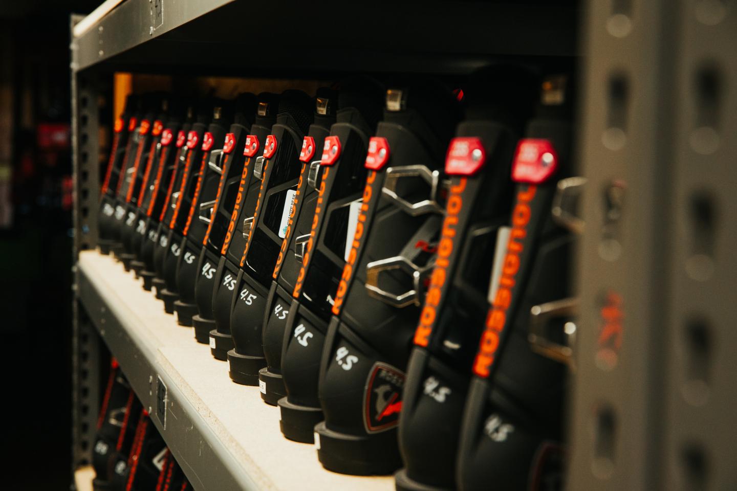 Rossignol ski boots on a shelf