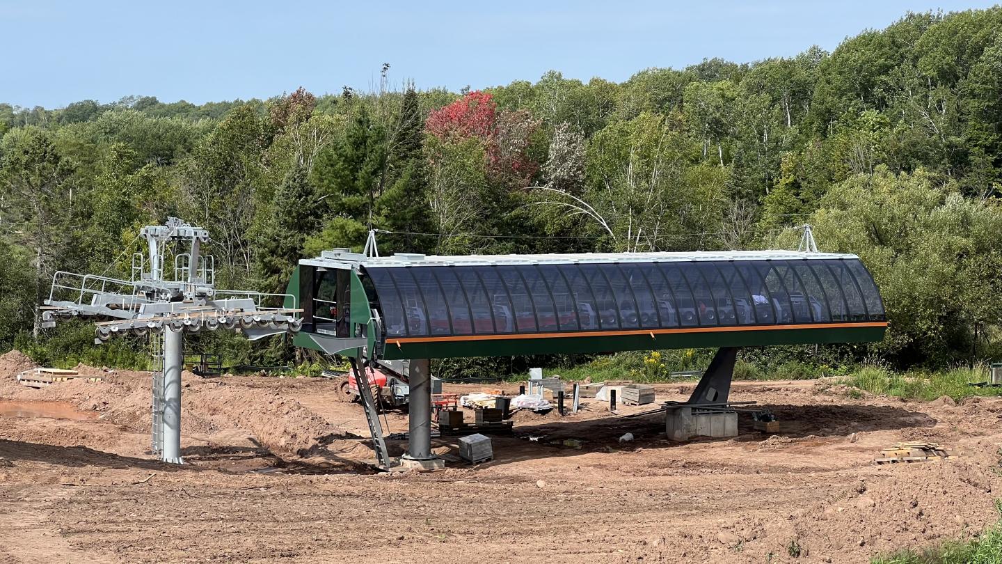 New chairlift terminal with windows installed. 