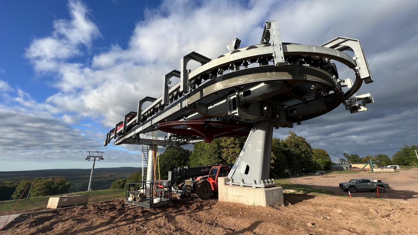 Ski lift drive terminal steel standing at the top of Jackson Creek Summit.