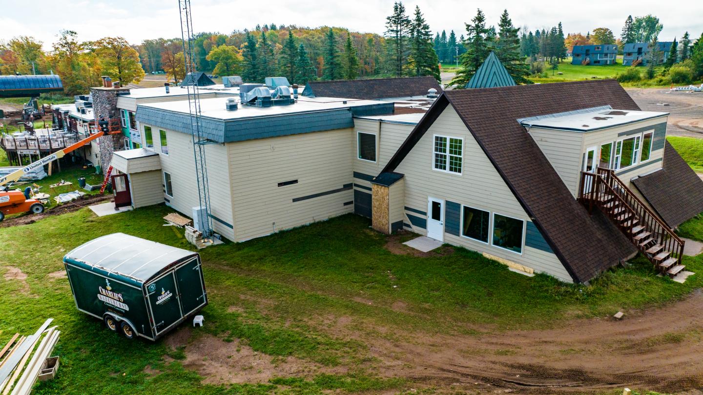 View of the newly installed siding on the Sugar Maple Chalet.