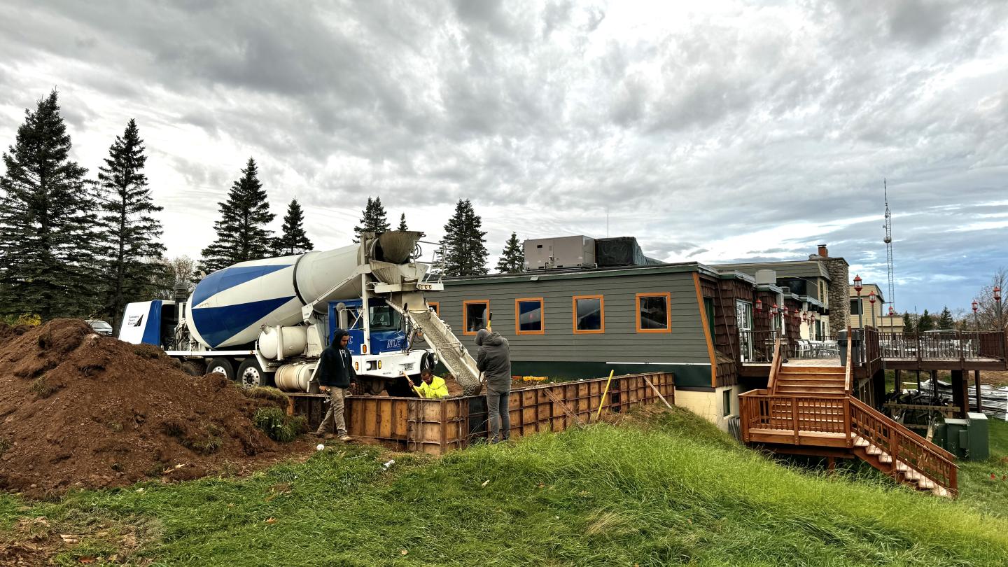 Concrete truck pouring concrete for Jack's Patio