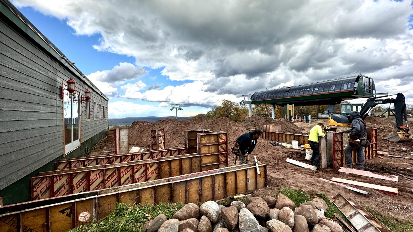 Concrete forms in place for patio construction