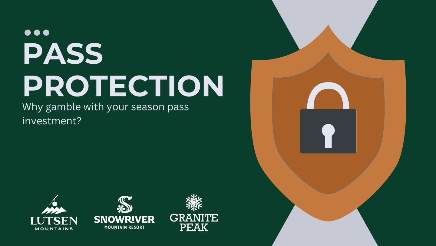 Shield icon with a padlock; Lutsen, Snowriver, Granite Peak logos below. Dark green background.