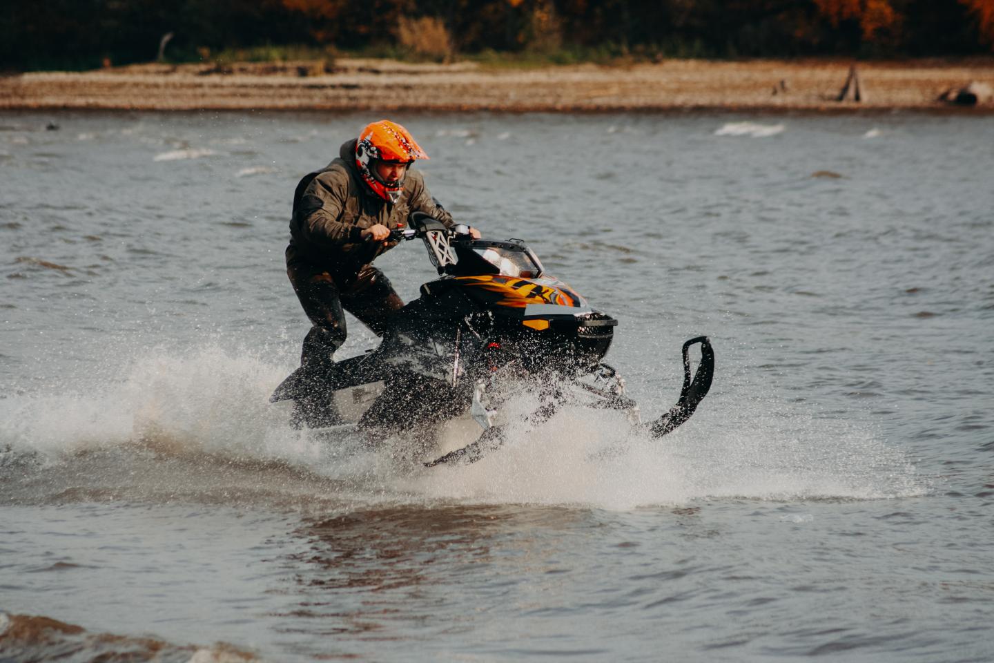 Snowmobile on water