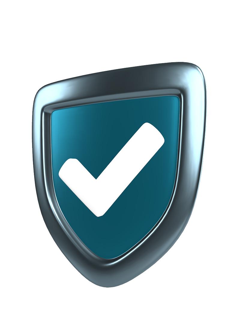 Shiny blue shield with a white checkmark.