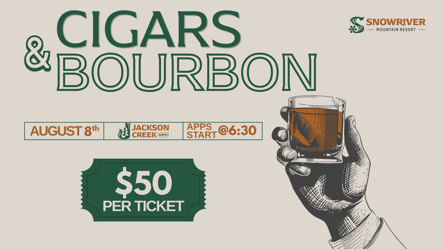 Cigars and Bourbon event poster with $50 ticket price.